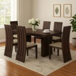 Solid wood six seater dining table set with matching chairs