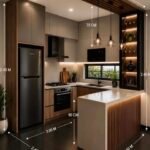 Kitchen design marked with measurements in metres and centimetres before building