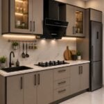 Modern kitchen cabinets with clean handleless fronts in a Ghanaian home