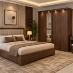 Made to measure sliding door wardrobe fitted along a bedroom wall
