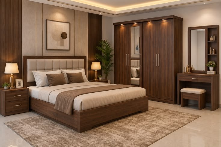 Made to measure sliding door wardrobe fitted along a bedroom wall