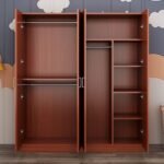 Cherry wood wardrobe interior with hanging rails, shelves and dividers